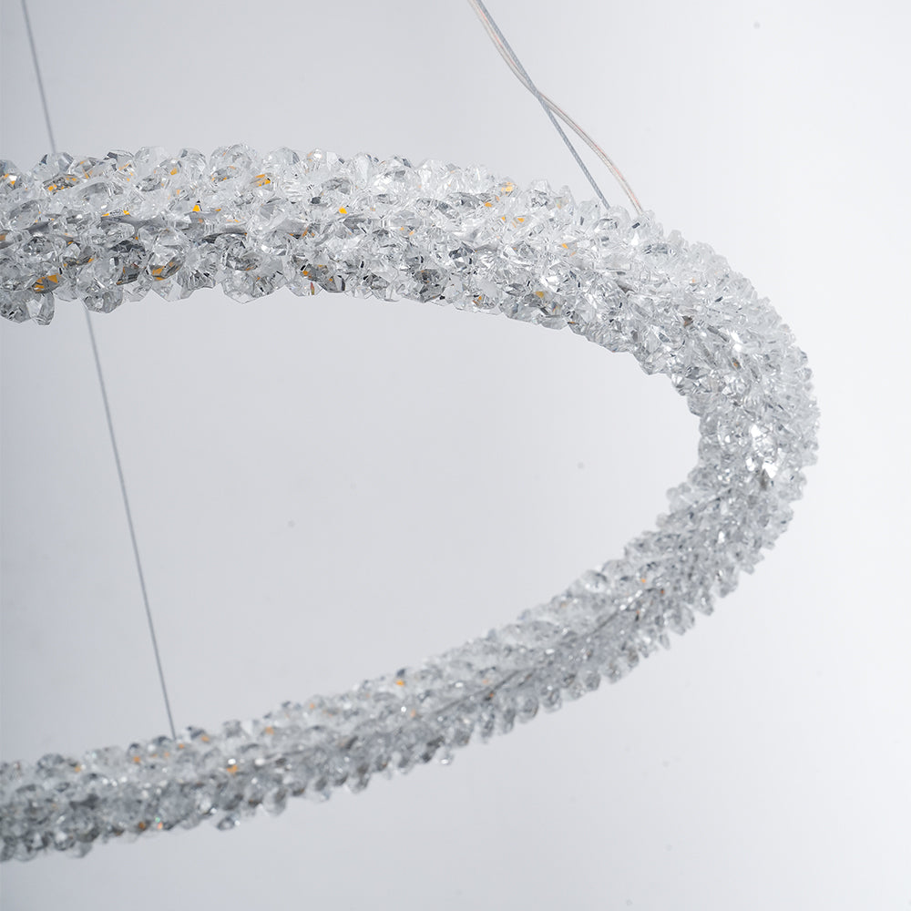 Modern Gold Ring Crystal LED Chandelier Adjustable Hanging Ceiling Pendant Light