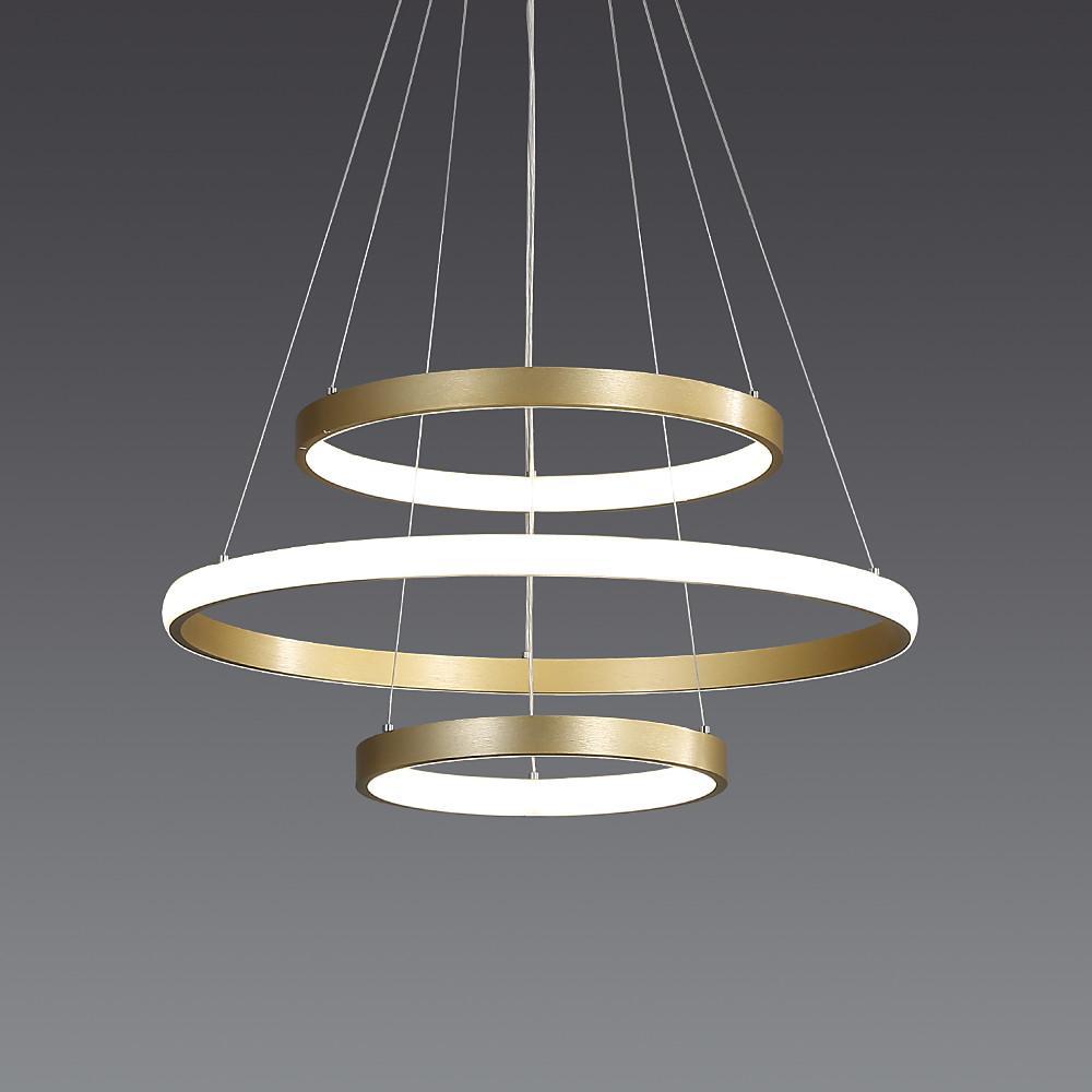 Modern Gold Ring LED Pendant Light Adjustable Height Dimmable Chandelier Lighting