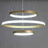Modern Gold Ring LED Pendant Light Adjustable Height Dimmable Chandelier Lighting