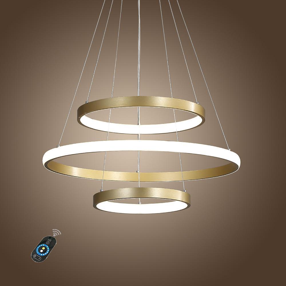 Modern Gold Ring LED Pendant Light Adjustable Height Dimmable Chandelier Lighting