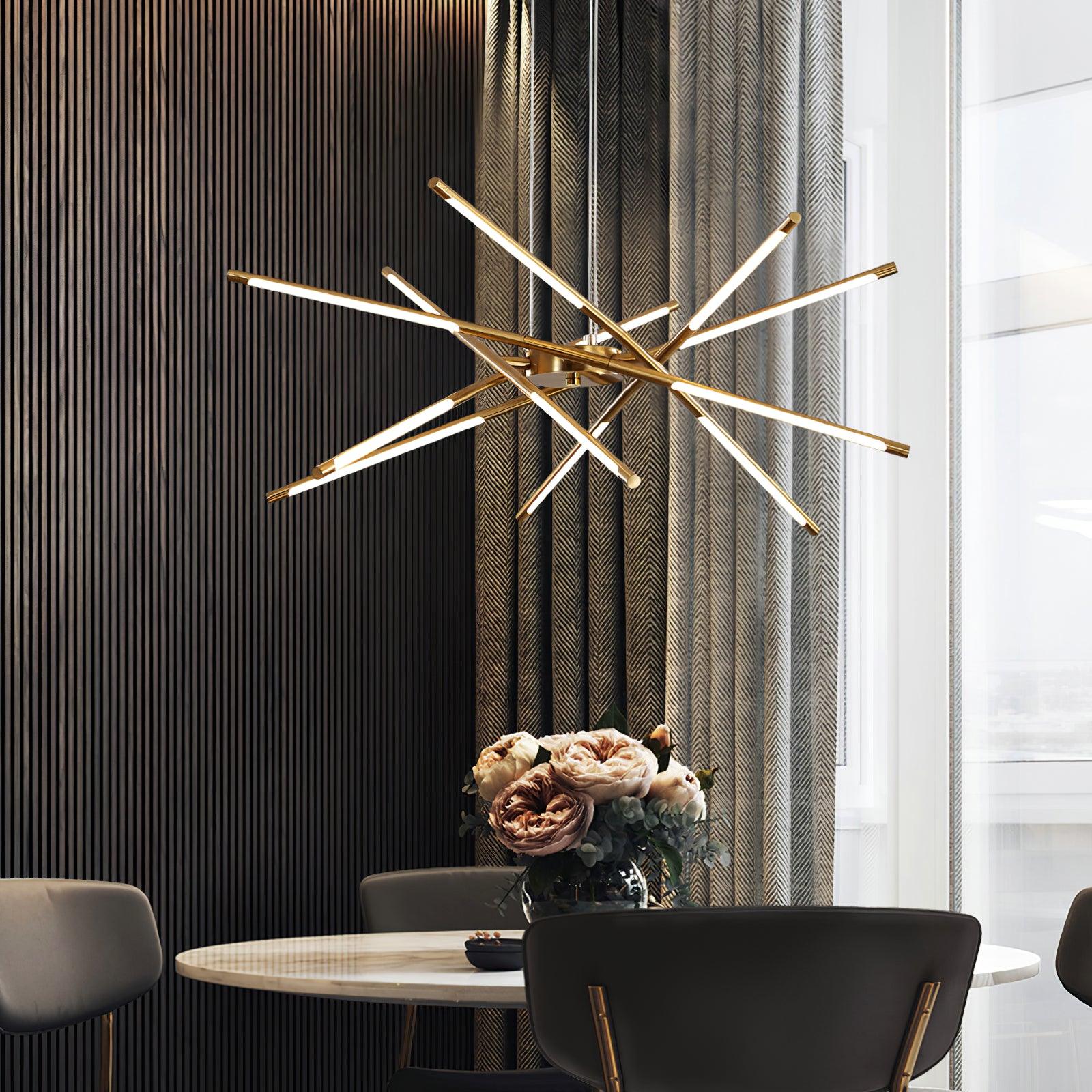 Modern Gold Rotatable LED Linear Chandelier Adjustable Ceiling Light Fixture