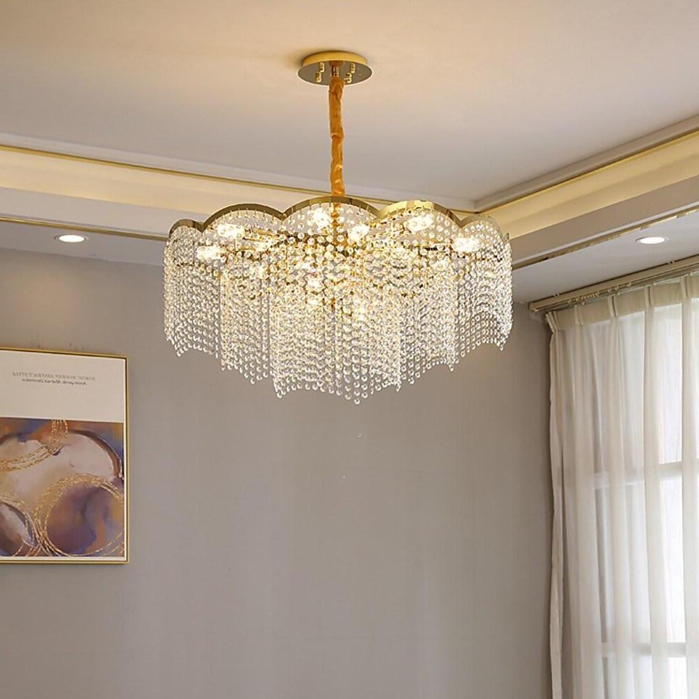Modern Gold Round Crystal Chandelier Lantern Design LED Stainless Steel Pendant Light