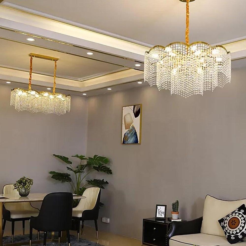 Modern Gold Round Crystal Chandelier Lantern Design LED Stainless Steel Pendant Light