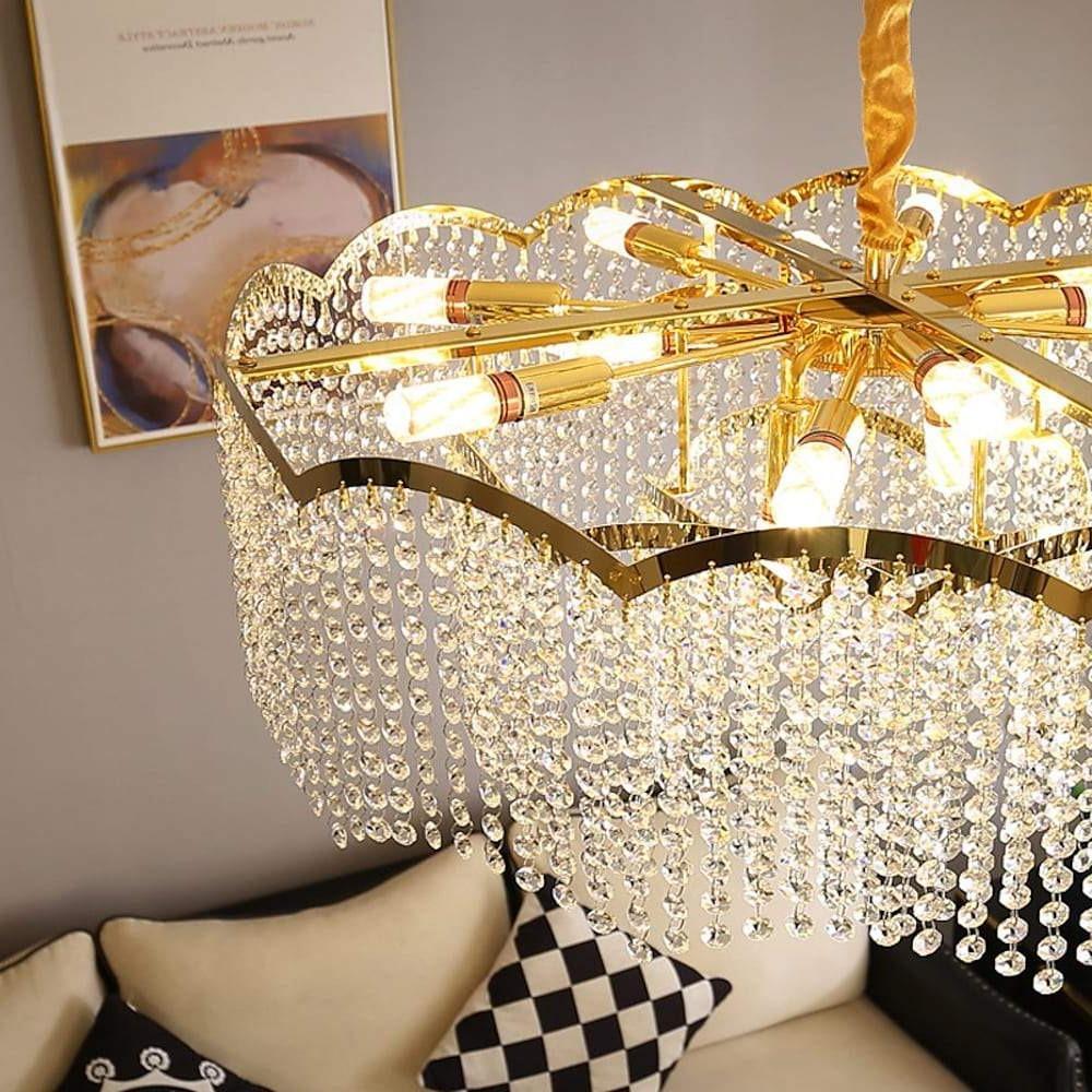Modern Gold Round Crystal Chandelier Lantern Design LED Stainless Steel Pendant Light
