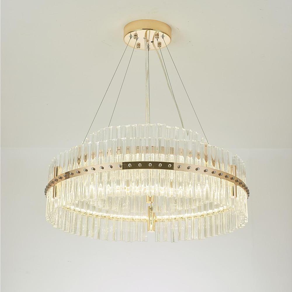 Modern Gold Round Crystal Chandelier LED Single Tier Hanging Light for Dining Room