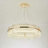Modern Gold Round Crystal Chandelier LED Single Tier Hanging Light for Dining Room