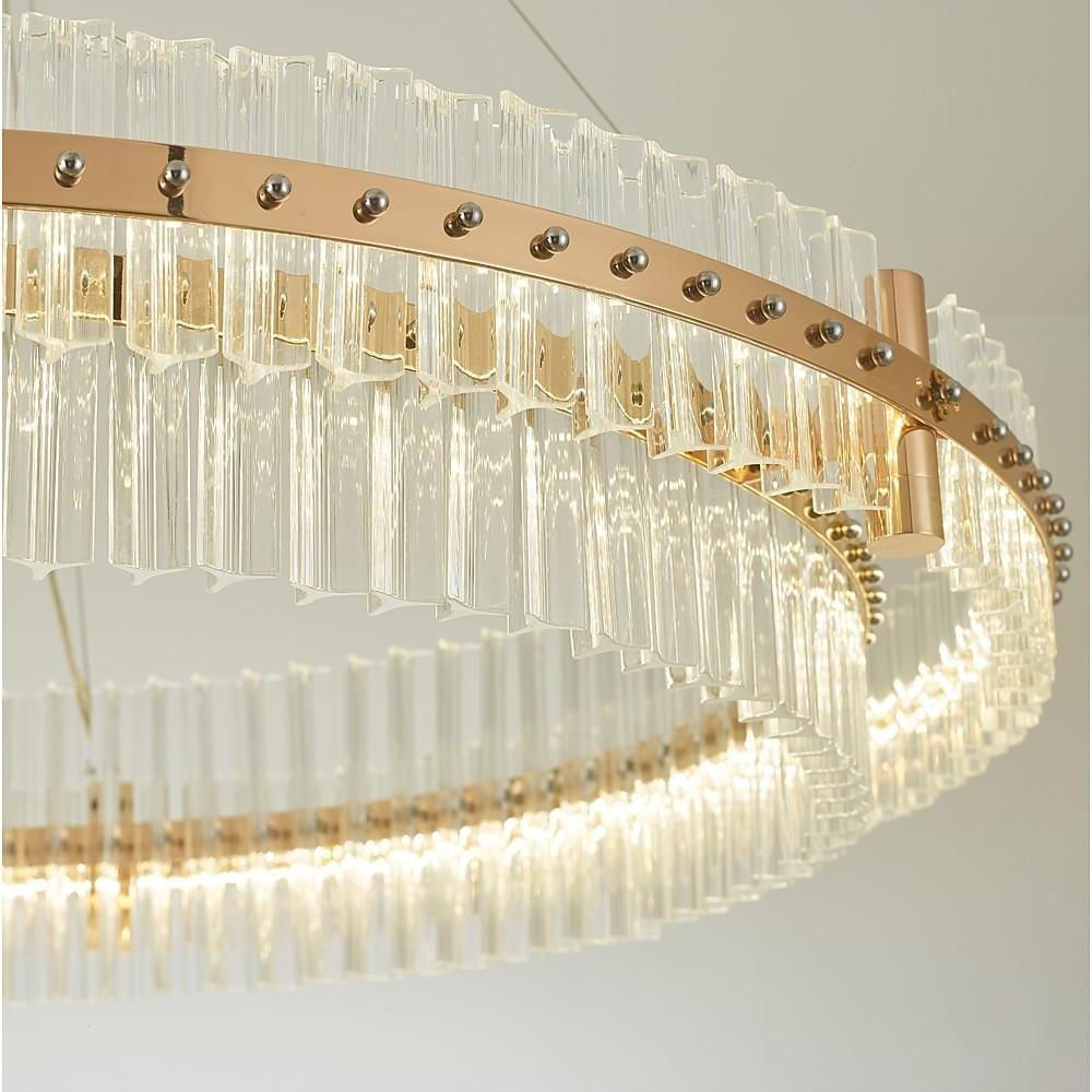 Modern Gold Round Crystal Chandelier LED Single Tier Hanging Light for Dining Room