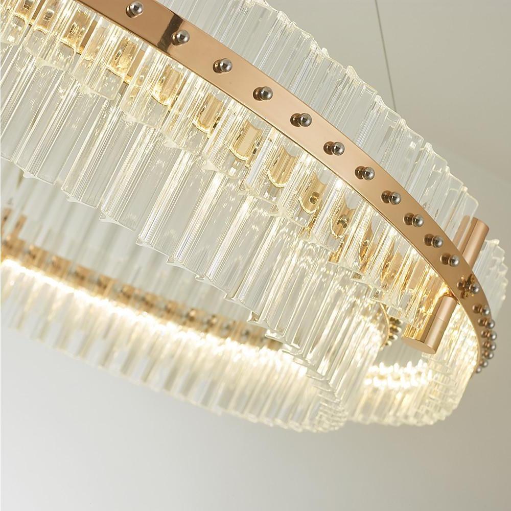Modern Gold Round Crystal Chandelier LED Single Tier Hanging Light for Dining Room