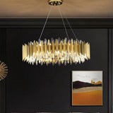 Modern Gold Round Crystal Chandelier Stainless Steel LED Ceiling Light Fixture
