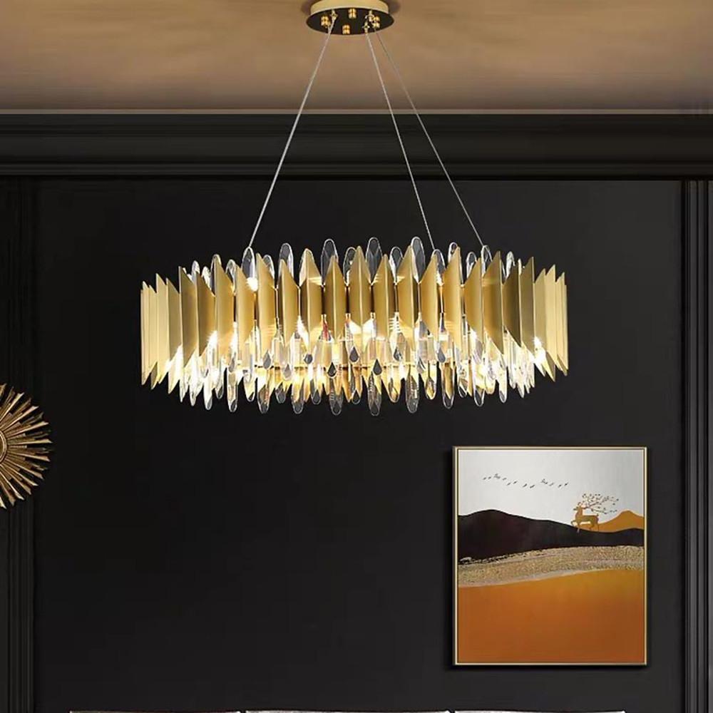 Modern Gold Round Crystal Chandelier Stainless Steel LED Ceiling Light Fixture