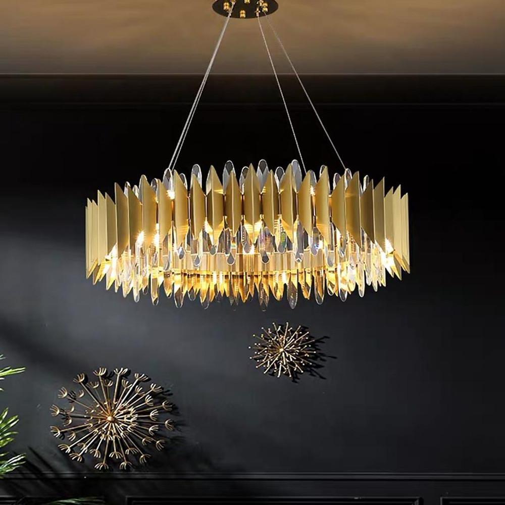 Modern Gold Round Crystal Chandelier Stainless Steel LED Ceiling Light Fixture