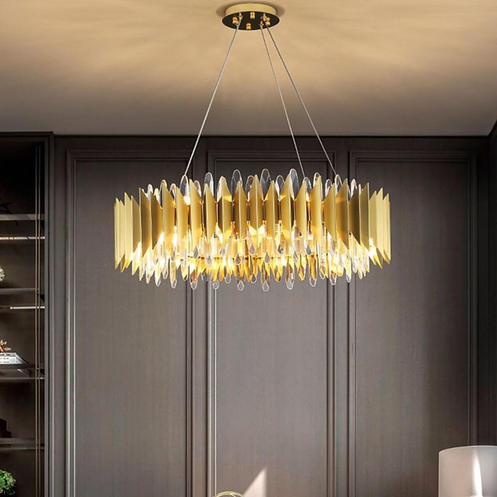 Modern Gold Round Crystal Chandelier Stainless Steel LED Ceiling Light Fixture