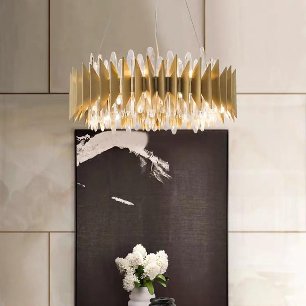 Modern Gold Round Crystal Chandelier Stainless Steel LED Ceiling Light Fixture