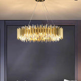 Modern Gold Round Crystal Chandelier Stainless Steel LED Ceiling Light Fixture
