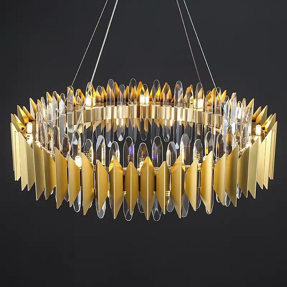 Modern Gold Round Crystal Chandelier Stainless Steel LED Ceiling Light Fixture