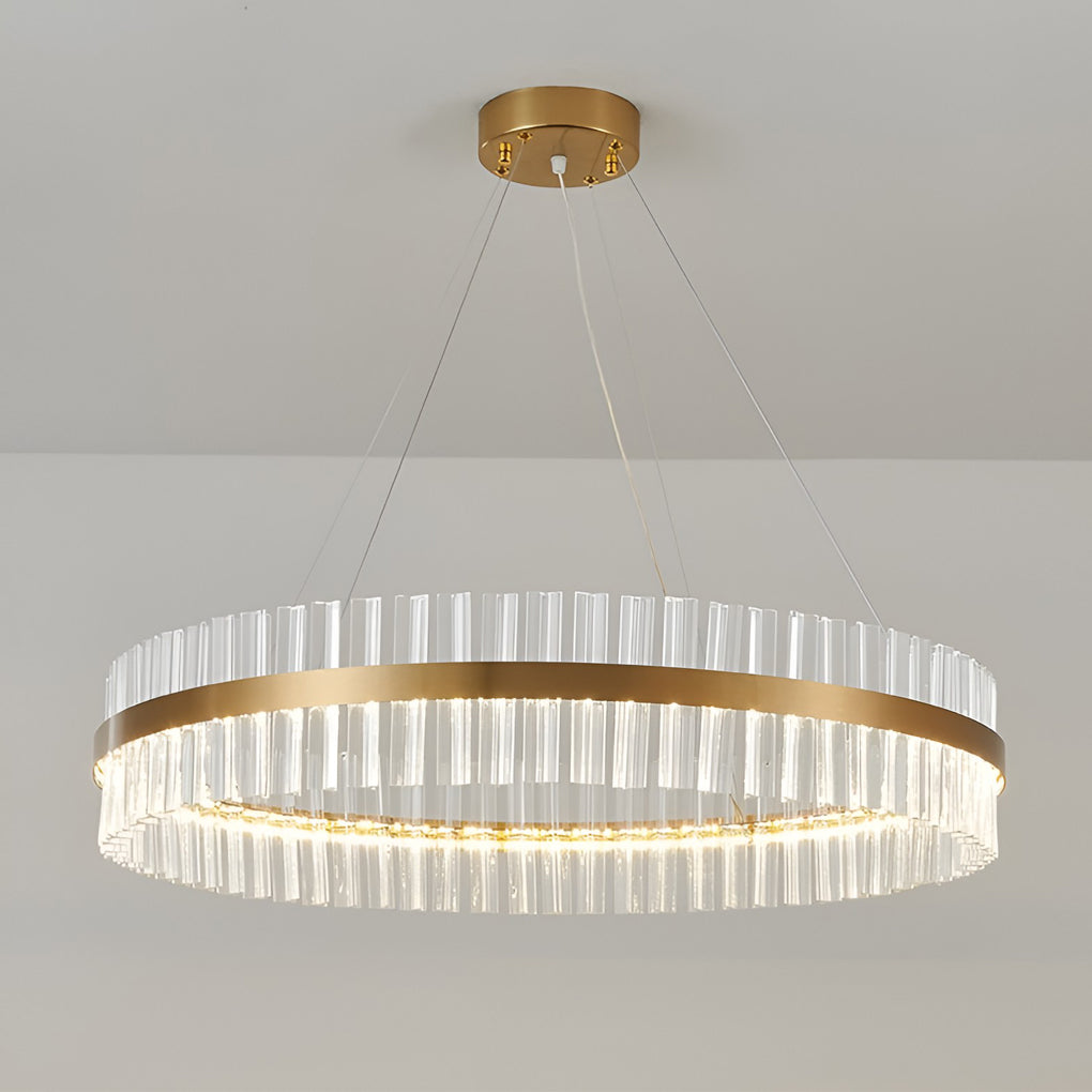 Modern Gold Round Crystal LED Chandelier 3 Step Dimming Nordic Pendant Light