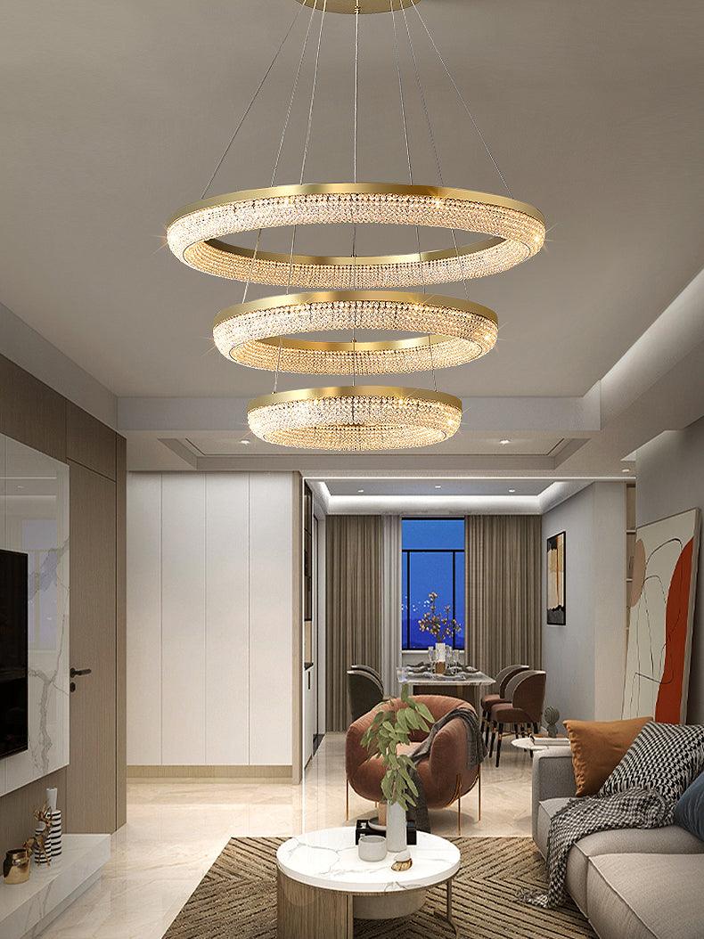 Modern Gold Round Ring Crystal LED Chandelier for Living Room and Dining Room