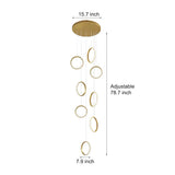 Modern Gold Round Ring LED Chandelier for Spiral Staircase and High Ceilings