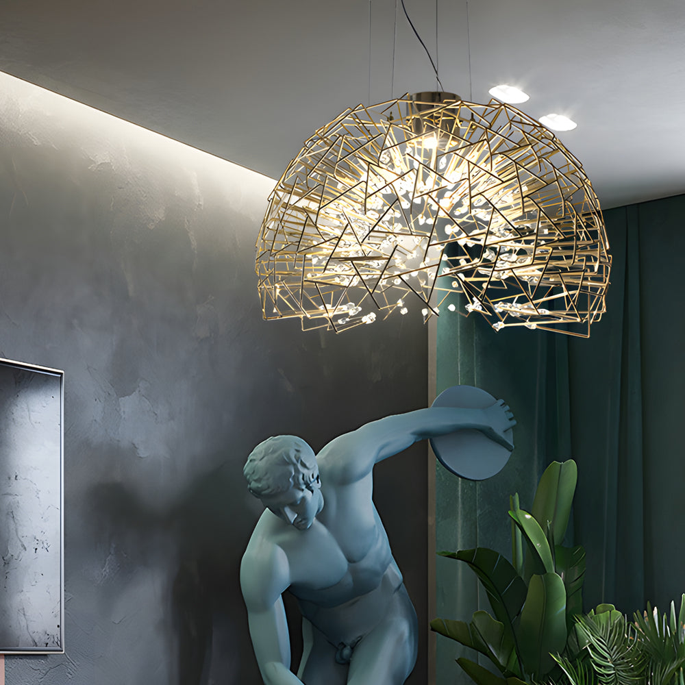 Modern Gold Semicircle Crystal LED Chandelier Luxury Sparkle Star Sphere Pendant Light