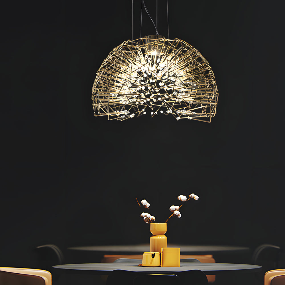 Modern Gold Semicircle Crystal LED Chandelier Luxury Sparkle Star Sphere Pendant Light