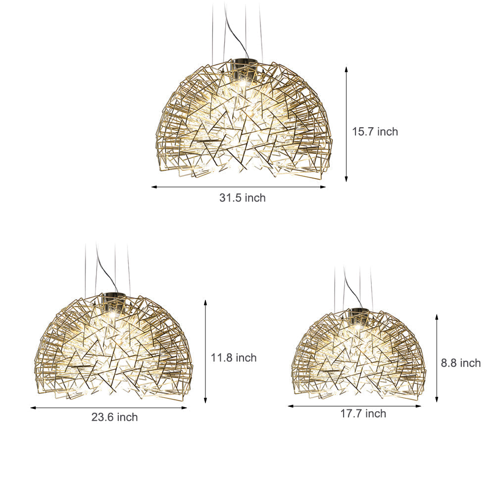 Modern Gold Semicircle Crystal LED Chandelier Luxury Sparkle Star Sphere Pendant Light