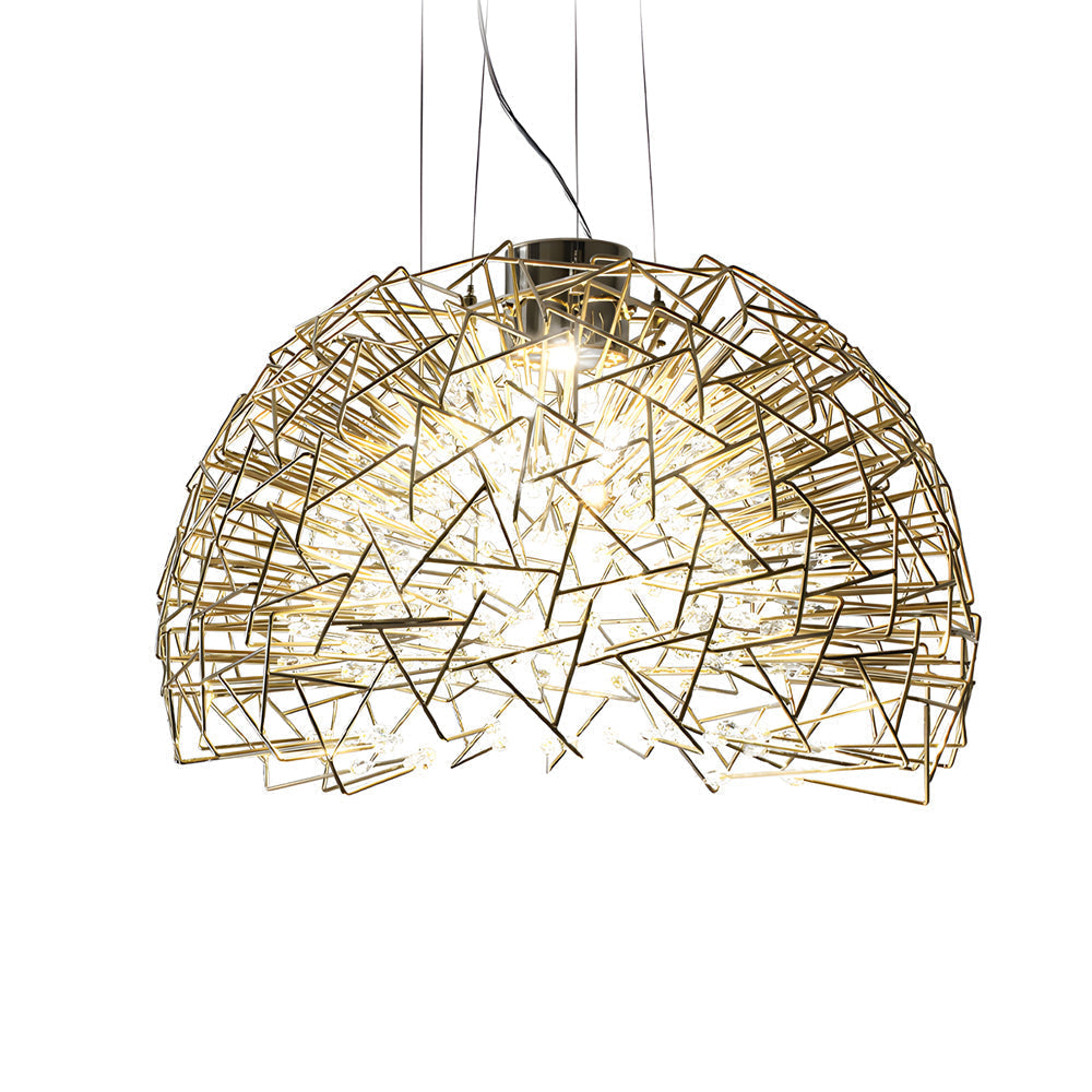 Modern Gold Semicircle Crystal LED Chandelier Luxury Sparkle Star Sphere Pendant Light