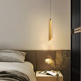 Modern Gold Slender Cylinder LED Pendant Light with 3 Color Dimming for Dining Room Bedroom