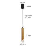 Modern Gold Slender Cylinder LED Pendant Light with 3 Color Dimming for Dining Room Bedroom