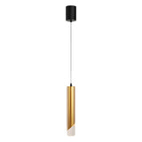 Modern Gold Slender Cylinder LED Pendant Light with 3 Color Dimming for Dining Room Bedroom