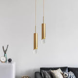 Modern Gold Slender Cylinder Pendant Light with Crystal Column LED Hanging Fixture