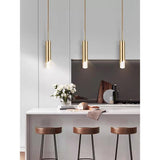 Modern Gold Slender Cylinder Pendant Light with Crystal Column LED Hanging Fixture