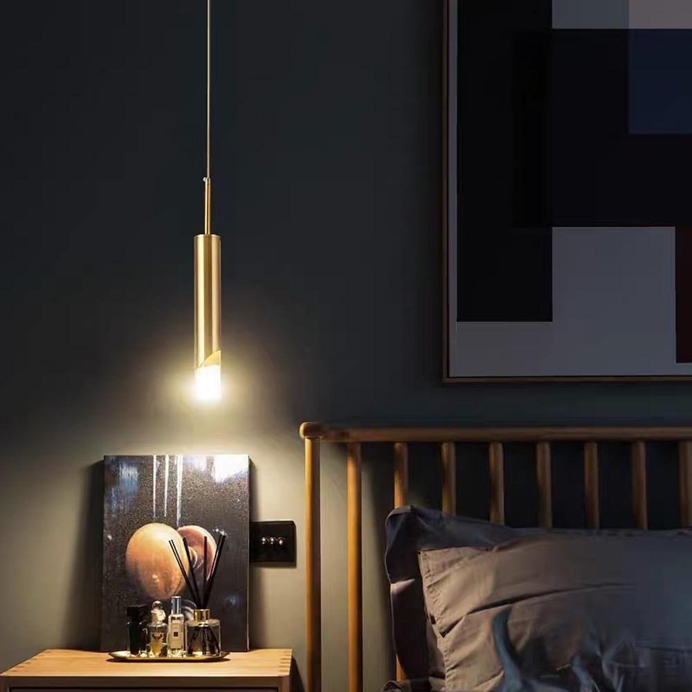 Modern Gold Slender Cylinder Pendant Light with Crystal Column LED Hanging Fixture