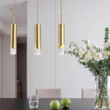 Modern Gold Slender Cylinder Pendant Light with Crystal Column LED Hanging Fixture