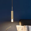 Modern Gold Slender Cylinder Pendant Light with Crystal Column LED Hanging Fixture