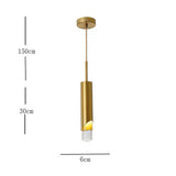 Modern Gold Slender Cylinder Pendant Light with Crystal Column LED Hanging Fixture