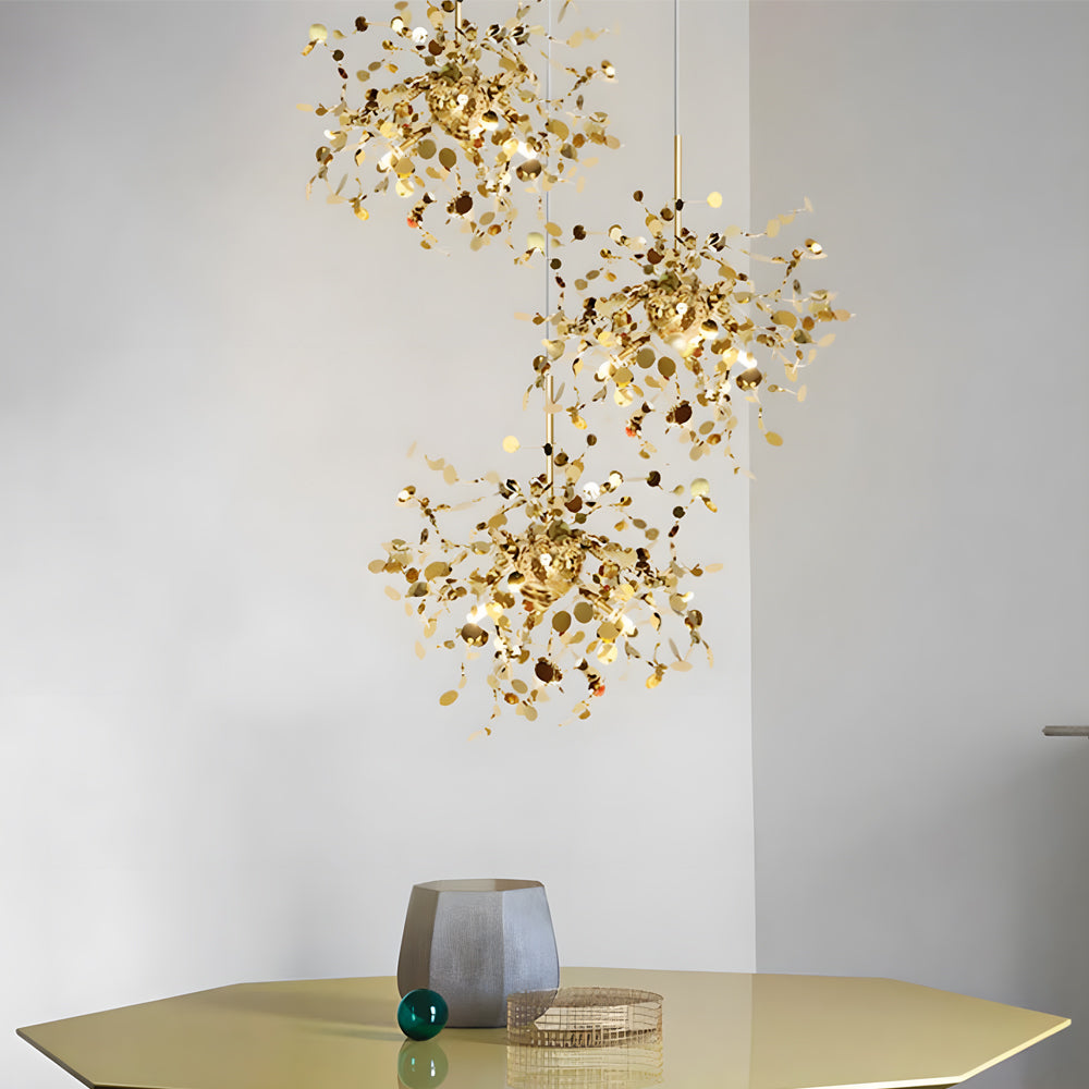 Modern Gold Spherical Stainless Steel Firework Chandelier Nordic Dandelion Pendant Light