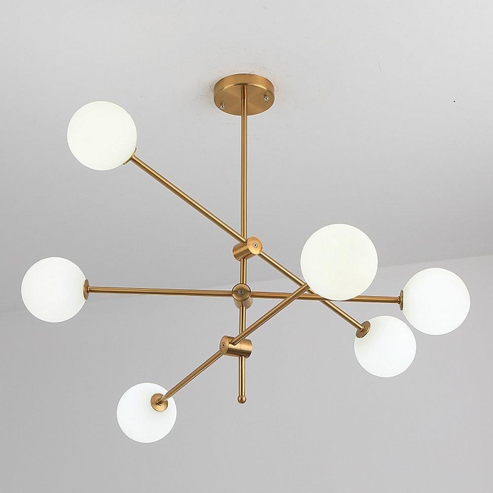 Modern Gold Sputnik Chandelier with 6 Glass Globe Lights Geometrical Pendant Lighting Fixture