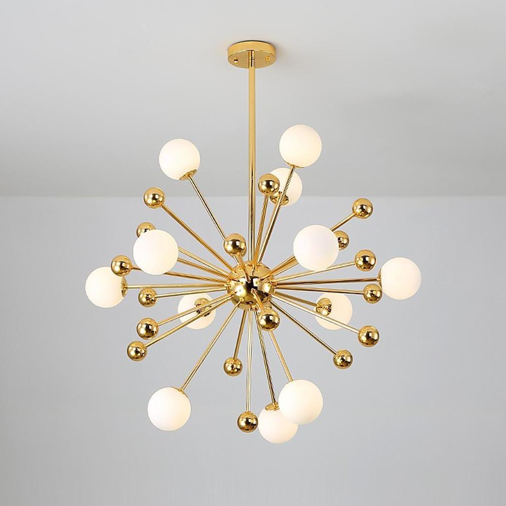 Modern Gold Sputnik Cluster Chandelier 12 Light Globe Glass Bubble Pendant Fixture
