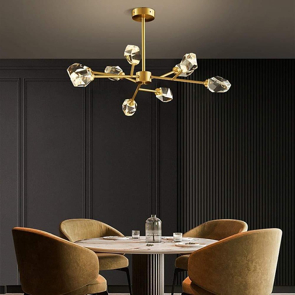 Modern Gold Sputnik Crystal Chandelier 9 Light Luxury Geometric Pendant Ceiling Fixture