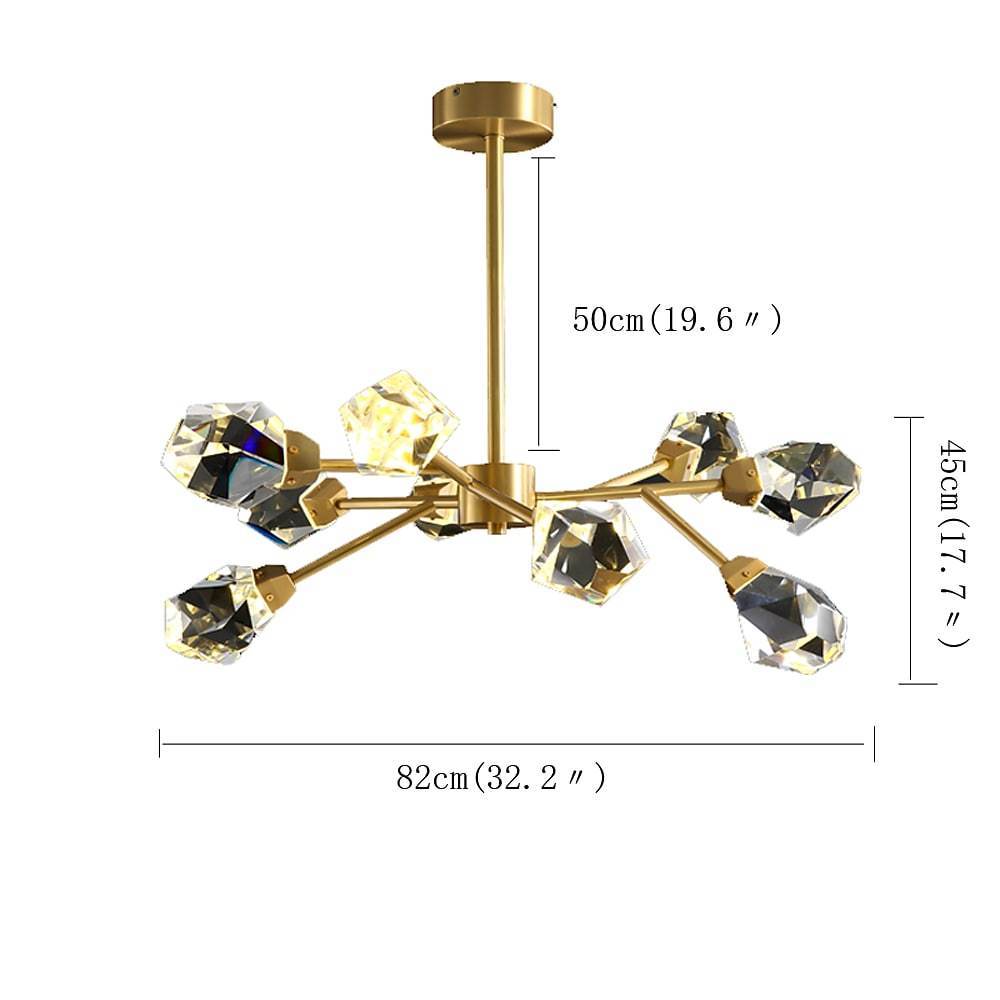 Modern Gold Sputnik Crystal Chandelier 9 Light Luxury Geometric Pendant Ceiling Fixture