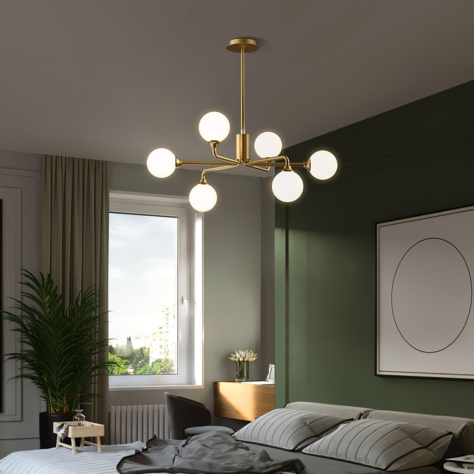 Modern Gold Staggered Glass Globe Chandelier Multi Arm Ceiling Light Fixture