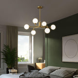 Modern Gold Staggered Glass Globe Chandelier Multi Arm Ceiling Light Fixture