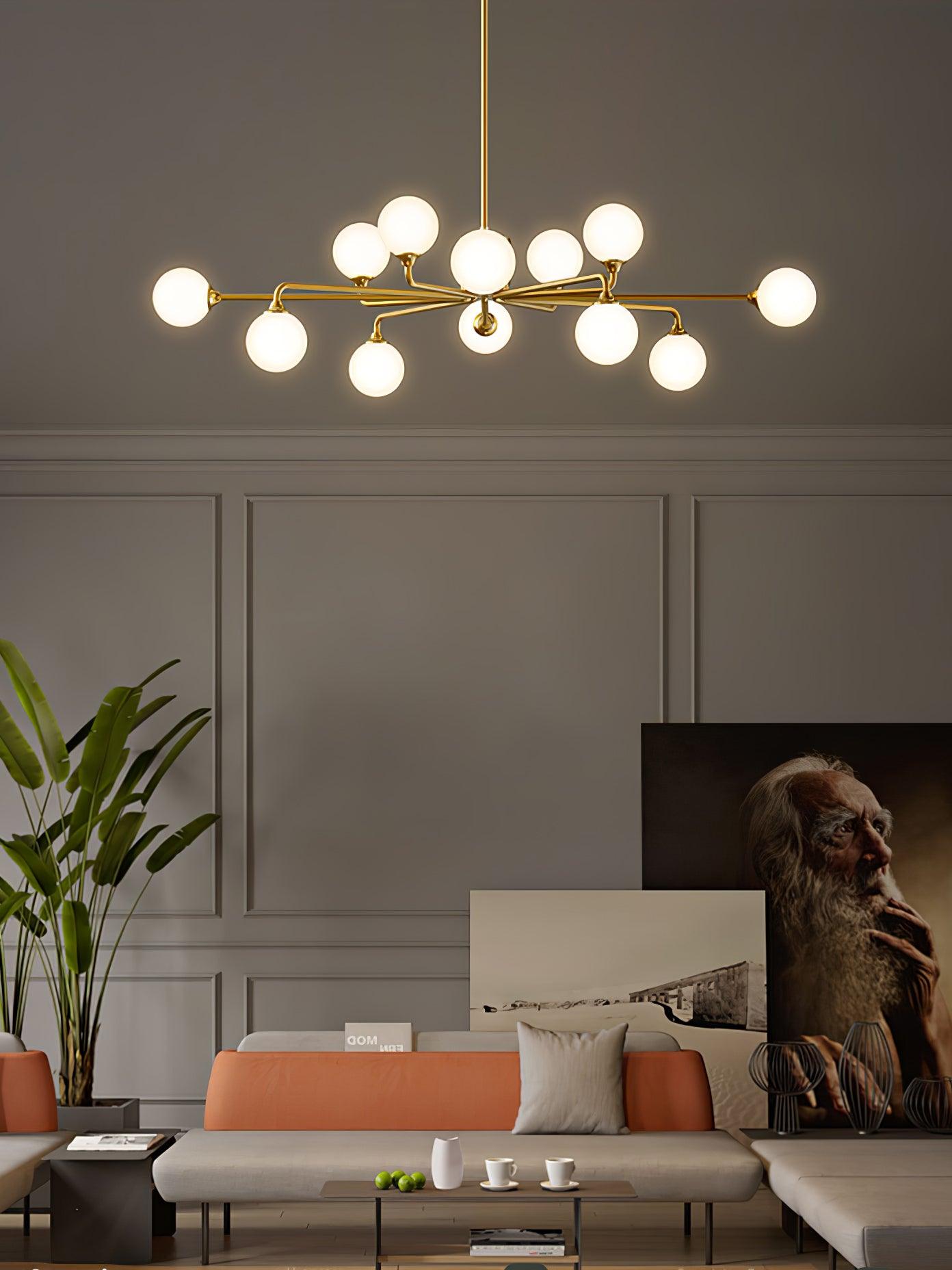Modern Gold Staggered Glass Globe Chandelier Multi Arm Ceiling Light Fixture