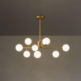 Modern Gold Staggered Glass Globe Chandelier Multi Arm Ceiling Light Fixture