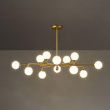 Modern Gold Staggered Glass Globe Chandelier Multi Arm Ceiling Light Fixture