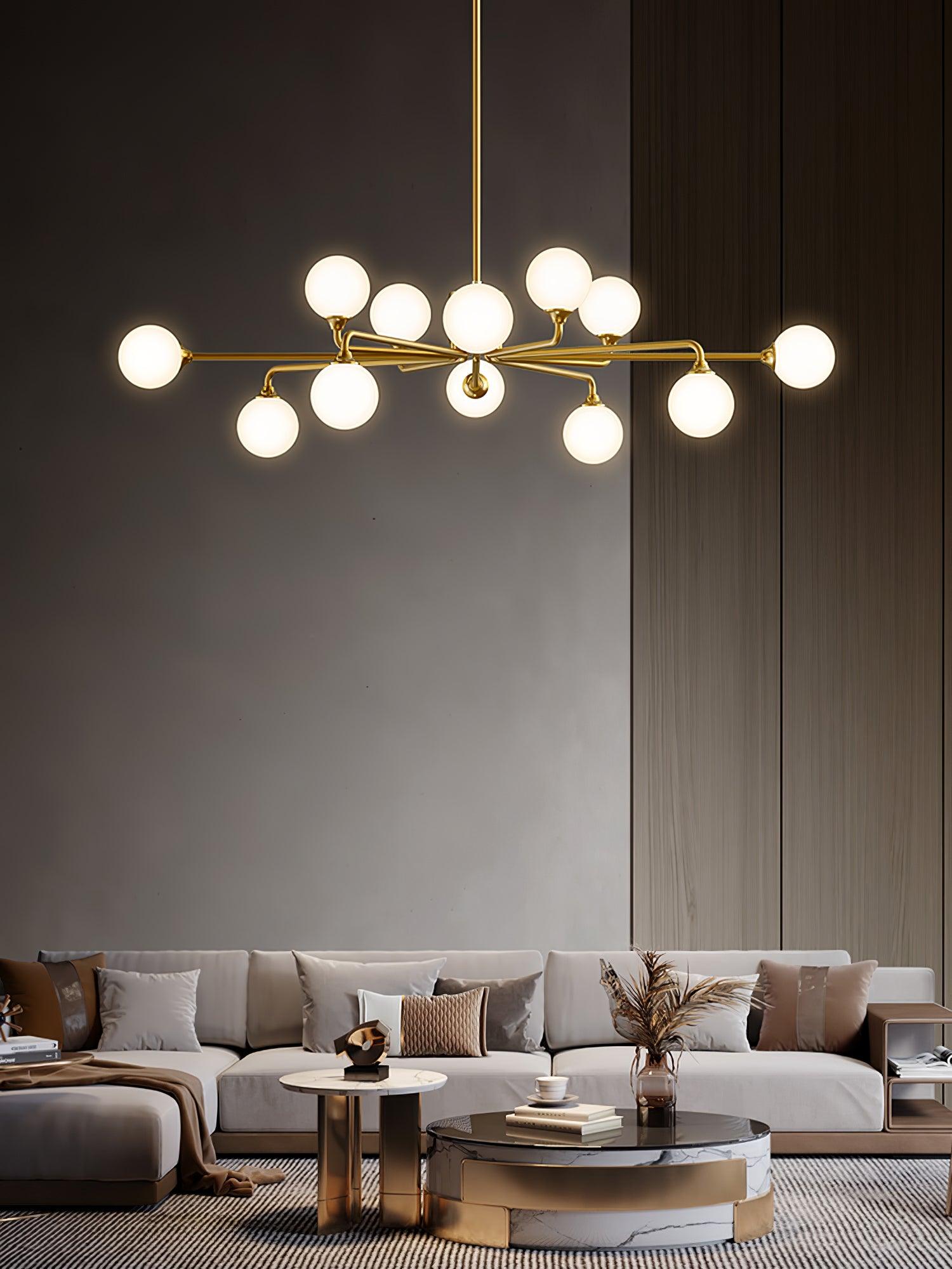 Modern Gold Staggered Glass Globe Chandelier Multi Arm Ceiling Light Fixture