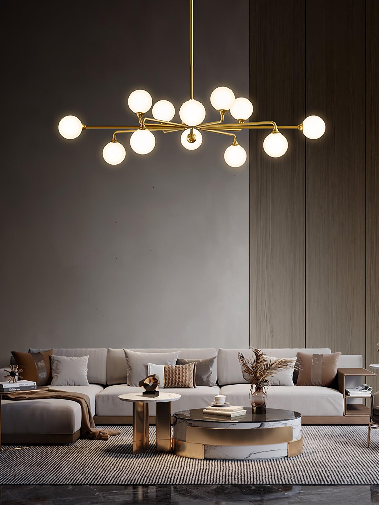 Modern Gold Staggered Glass Globe Chandelier Multi Arm Ceiling Light Fixture