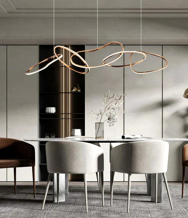 Modern Gold Stainless Steel Chainlink LED Chandelier Dimmable Pendant Light for Dining Room
