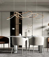 Modern Gold Stainless Steel Chainlink LED Chandelier Dimmable Pendant Light for Dining Room