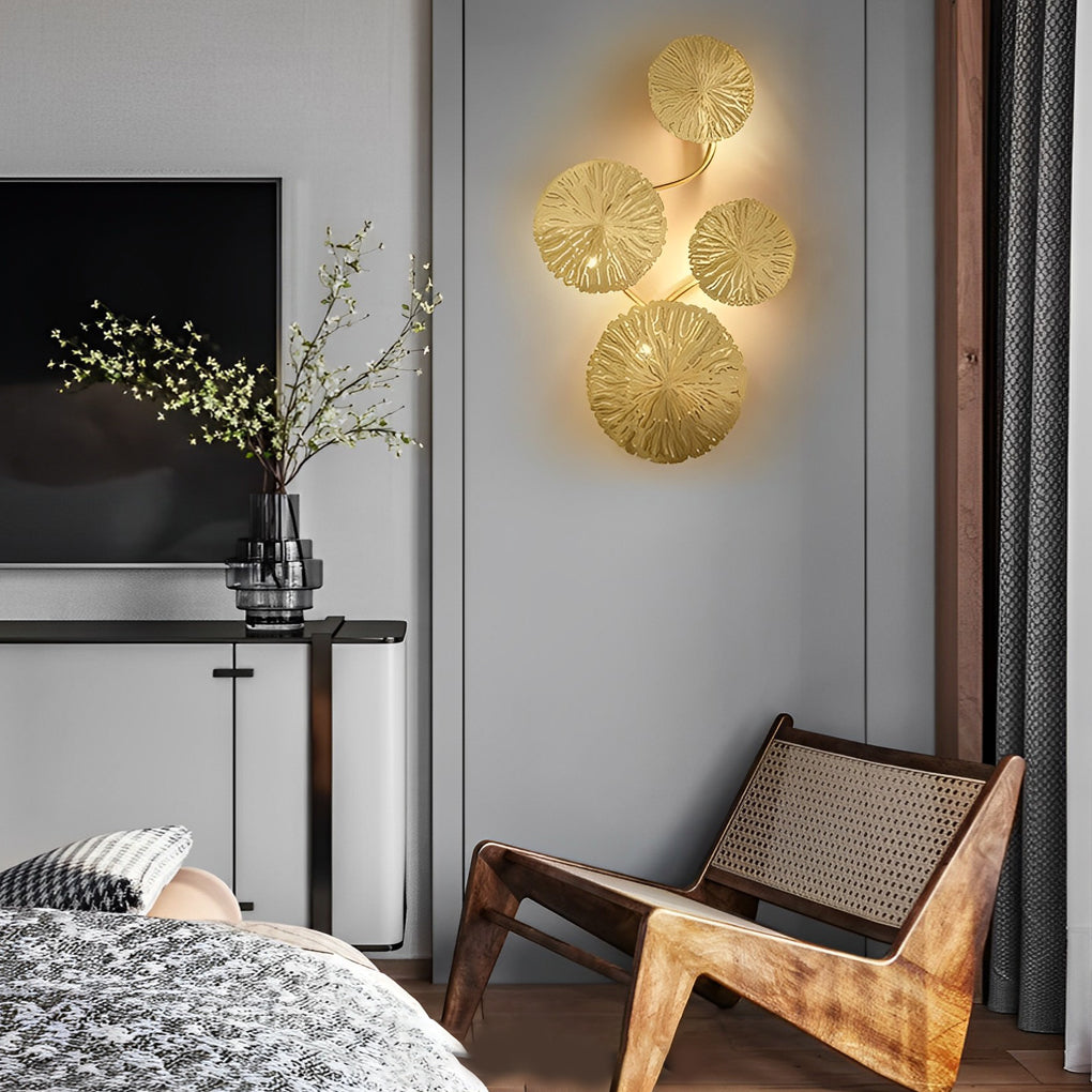 Modern Gold Stainless Steel Lotus Leaf Decorative Wall Sconce Lighting for Bedroom Living Room
